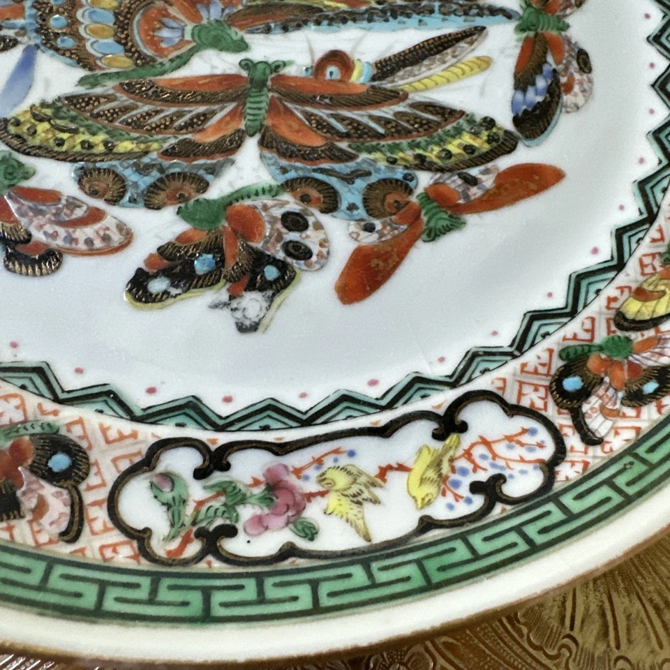 Plato de porcelana chino antiguo plato mantecoso patrón mosca esmalte pintado a mano Foto 3 de 4