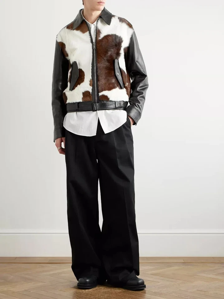 Воловья кожа волосы на коже Bomber куртка уникальный дизайн натуральной кожи для унисекс - Изображение 4 из 4
