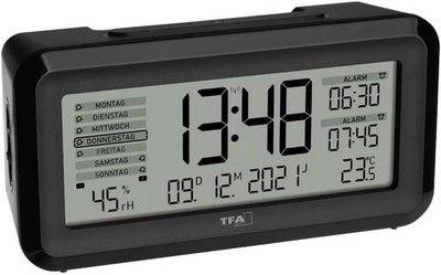 TFA Dostmann Funkwecker digital BOXX2 2Weckzeiten Raumklima Akku schwarz
