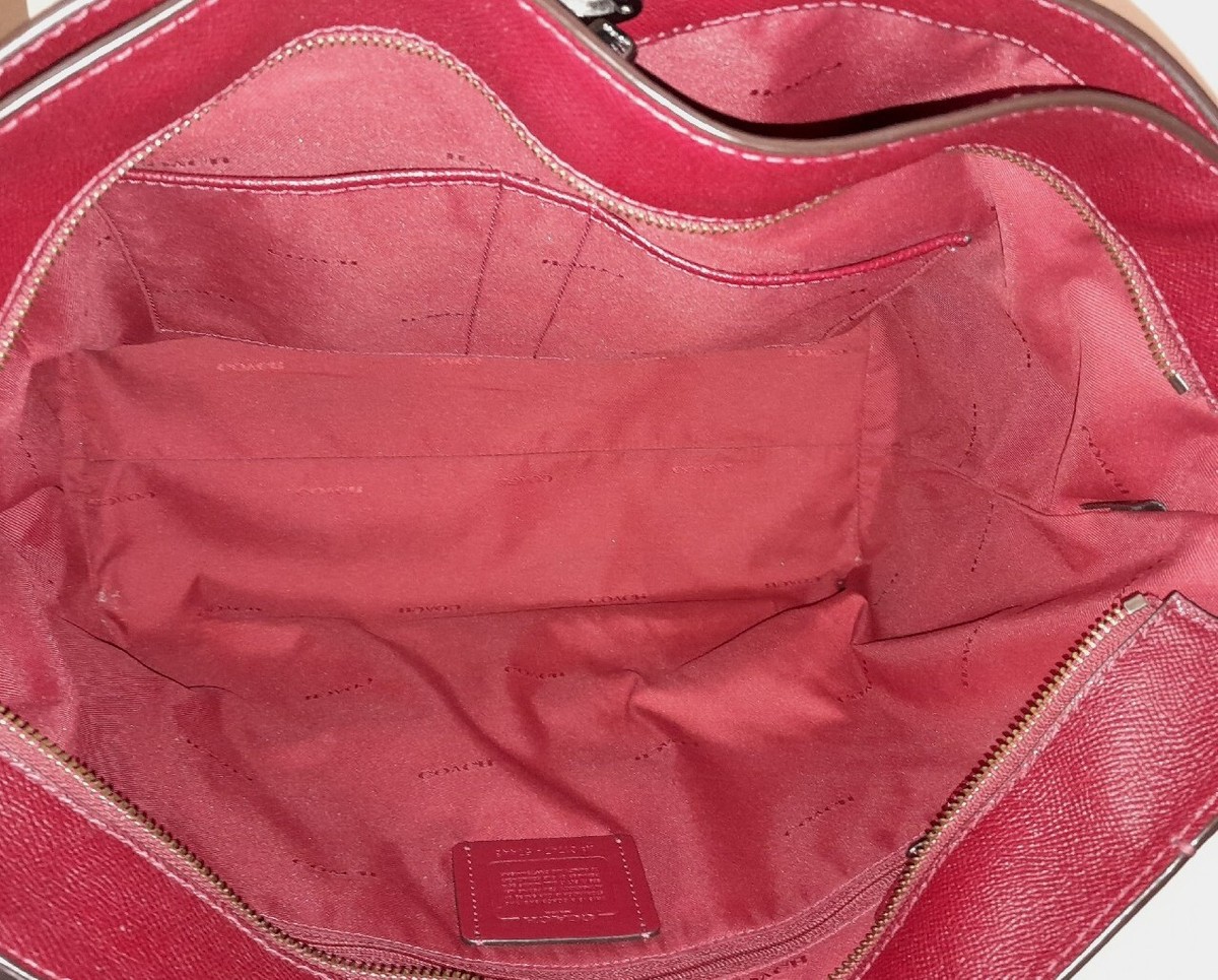 Coach EUC Turnlock Zip L TOTE BAG Burgundy Crossgrain