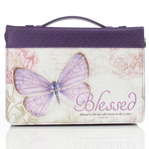 Bible Cover Large 7"x 10 1/8 x 1 7/8 Jerimiah 17:7 Purple Butterfly Blessed - Picture 3 of 3