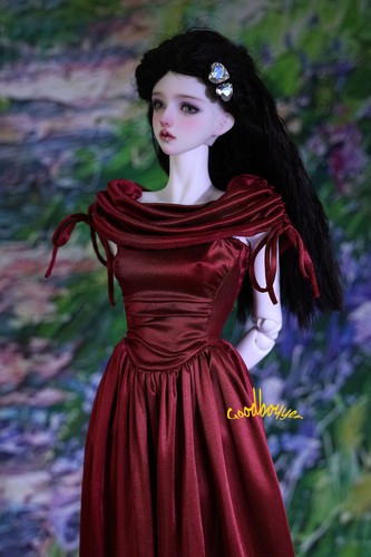 1/3 SD16 SID EID BJD Kleidung schimmerndes Abendkleid gestapelter Ausschnitt rot schwarz weiß - Bild 12 von 12