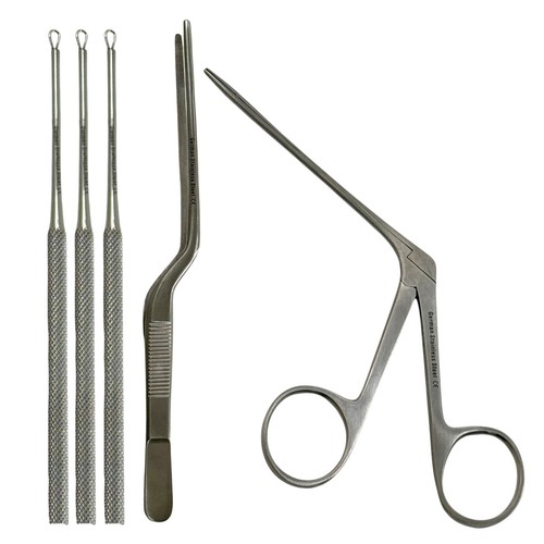 Set Pinze ORL con Curette ad Ansa (kit 5pz) Estrazione Naso+Orecchio Oggetti Esteri - Foto 9 di 10