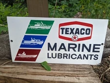 VINTAGE TEXACO MARINE LUBRICANTS GASOLINE PORCELAIN GAS PUMP SIGN 12" X 6"