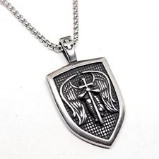 St Michael Pendant Archangel Shield Steel Necklace Amulet Protection Jewellery