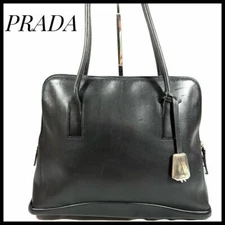 PRADA Leather Tote Bag Auth Black Medium Women Italy 111028