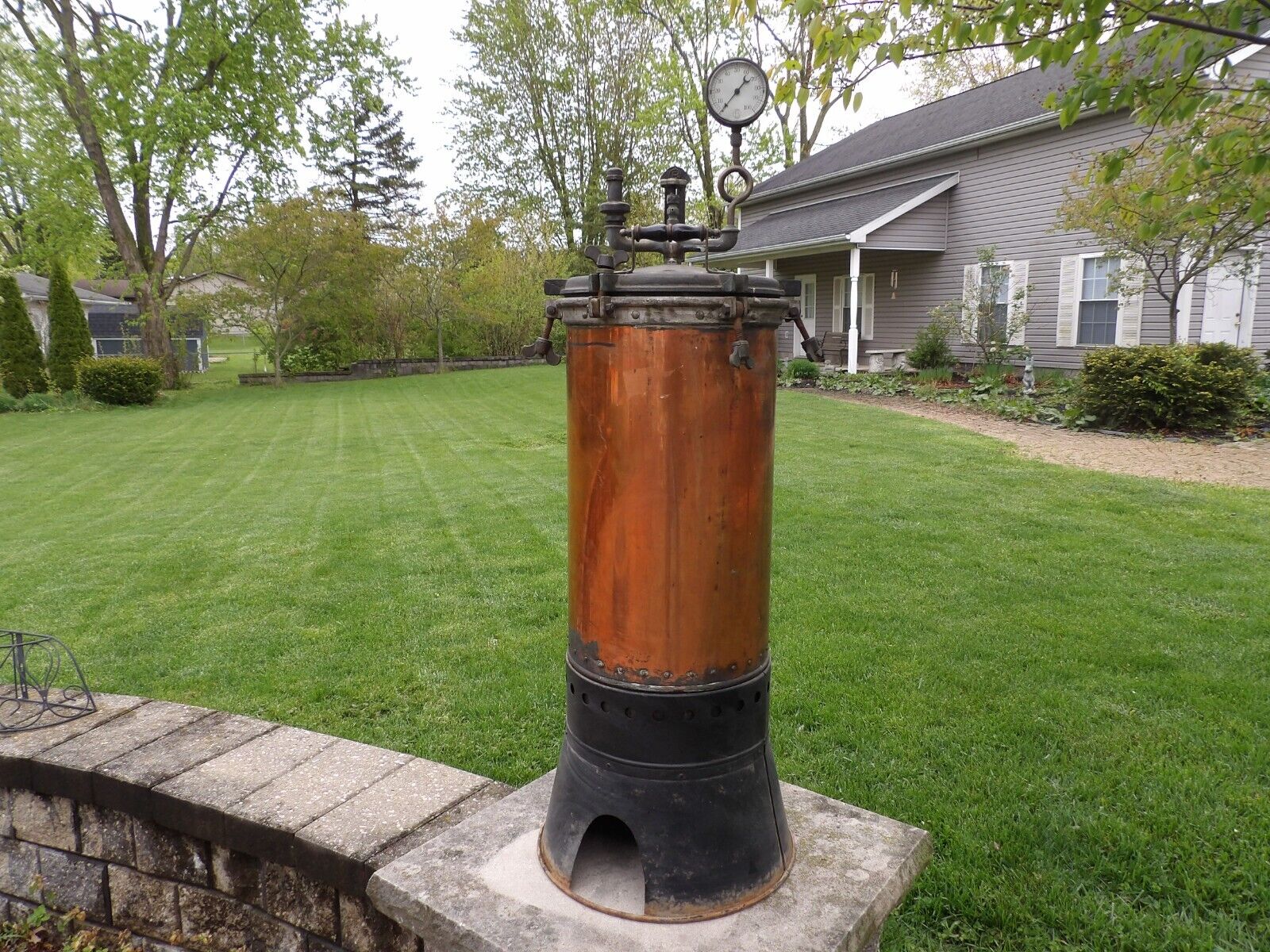 Antique Copper Hot Water Pressure  Steam Boiler Still Tank Trademark B Steampunk