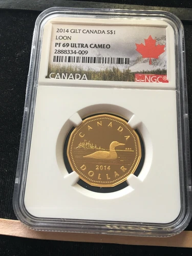 2014  Canada $1 Loon Dollar  NGC**PF-69 UC  Sterling Silver Gold Plated**Bx 12