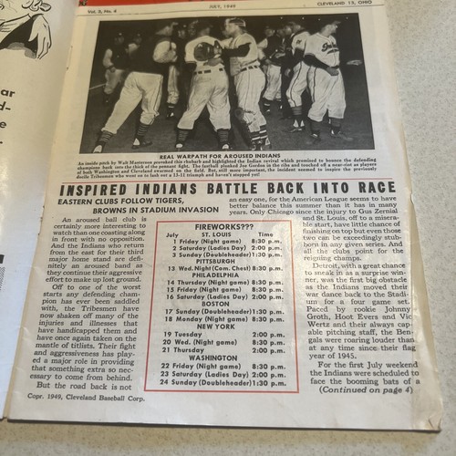 Vintage 1949 July Cleveland Indians vs. Boston Red Sox Scorebook UnScored - Picture 7 of 9