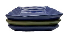 3 Housewares International square appetizer plates trinket trays blue green 5"
