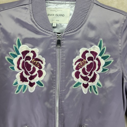 Womens River Island Satin Silver/grey Size 2 Embroidered Jacket - Picture 3 of 17