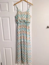 Charming Charlie Teal Chevron Maxi Dress Size M Adjustable Straps
