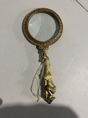 Brass & Enamel Gold Colored GIRAFFE MAGNIFYING GLASS with Rhinestones 6.5" - Picture 2 of 6