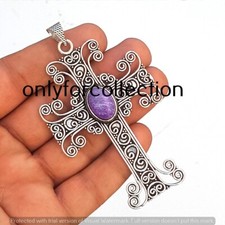 New Sale Charoite Gemstone 925 Sterling Silver Plated 1PC Cross Pendant Jewelry