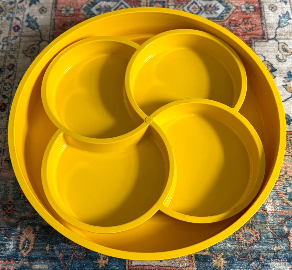 Vintage Dansk Gunnar Cyren Clover Swirl Yellow Acrylic Divided Serving Tray Set - Image 2 of 4