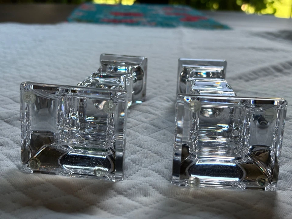 Pair Orrefors Sweden Cruise Crystal Wavy 6-1/8" Candlesticks Wavy Signed - Image 4 of 4