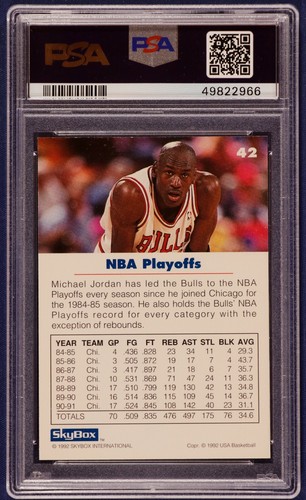 1992 SkyBox USA #42 Michael Jordan/NBA Playoffs PSA 7 NM - Picture 2 of 2