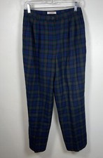 Vintage Pendleton Size 10 Womens Pants Blue Green Tartan Plaid pleated Wool