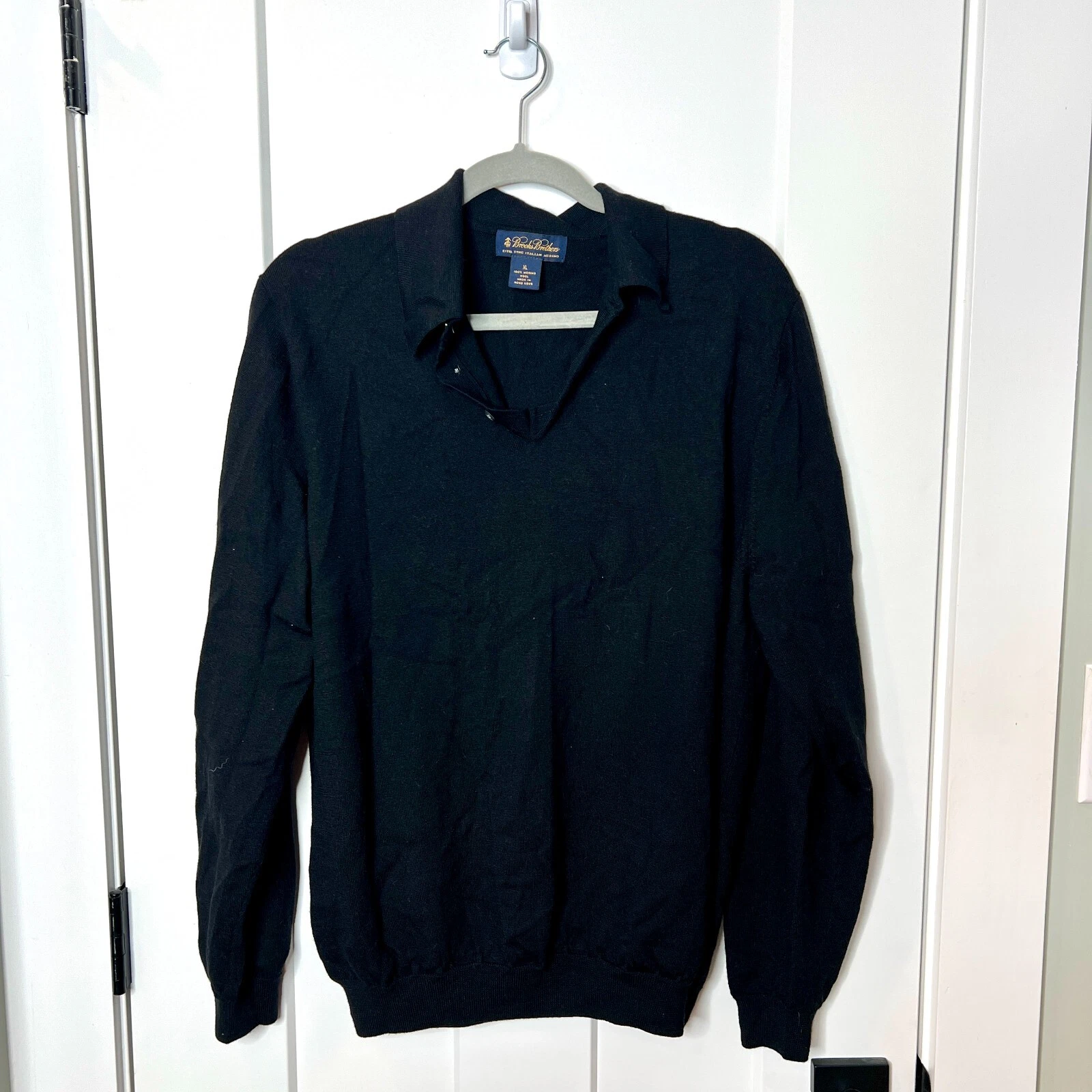 Brooks Brothers Men's 100% Merino Wool Black Collared Sweater Classy Academia XL