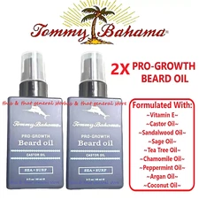 2 PACK Men's PRO GROWTH BEARD OIL by Tommy Bahama SEA+SURF W/ Castor & Vitamin E