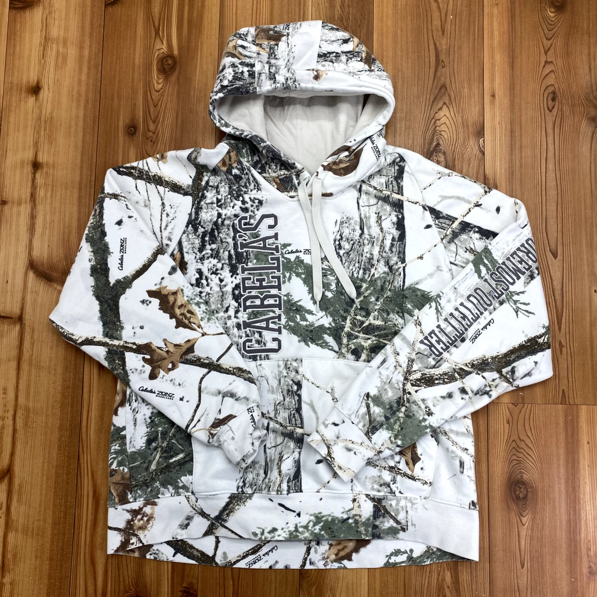 Cabela's White ZONZ Woodlands Snow Camo Hooded Sweatshirt Youth Size XL