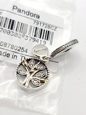 S925 Ale Pandora "Family" Crystal Rhinestone Charm Tree 791728CZ Gold Silver CZ