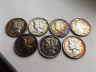 LOT OF 7 MERCURY DIMES 90% SILVER, 1935, (4) 1943, 1944 AND 1945. SOME WEAR TONE