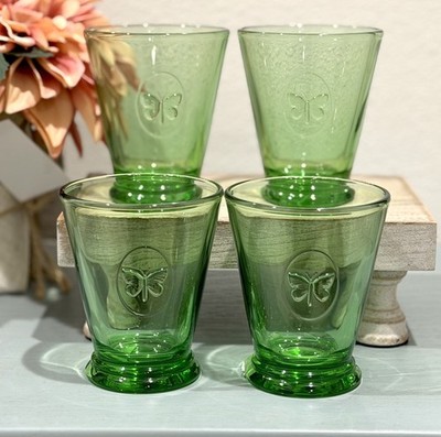 La Rochere Butterfly Symbolic Papillon Tumbler/Glasses Mint Green. Set of 4~NEW