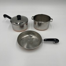 Vintage Toy Child Revere Ware Stainless Copper Bottom Pan Lid Stock Pot Skillet