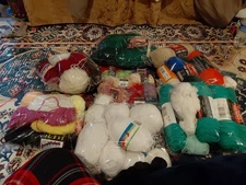 Vintage Yarn Lot Mixed Colors Mixed Brands Tools Included with Fun Fur Mohair