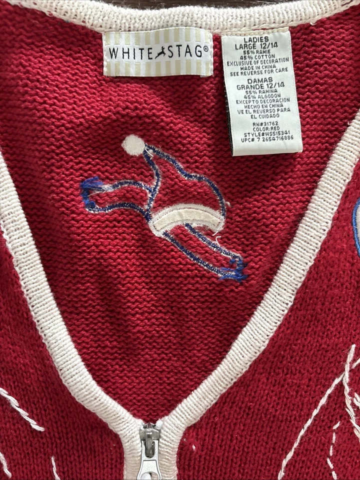 Suéter Chaleco Vintage Blanco Ciervo Rojo Navidad Muñecos de Nieve Talla Grande Vacaciones Foto 4 de 4