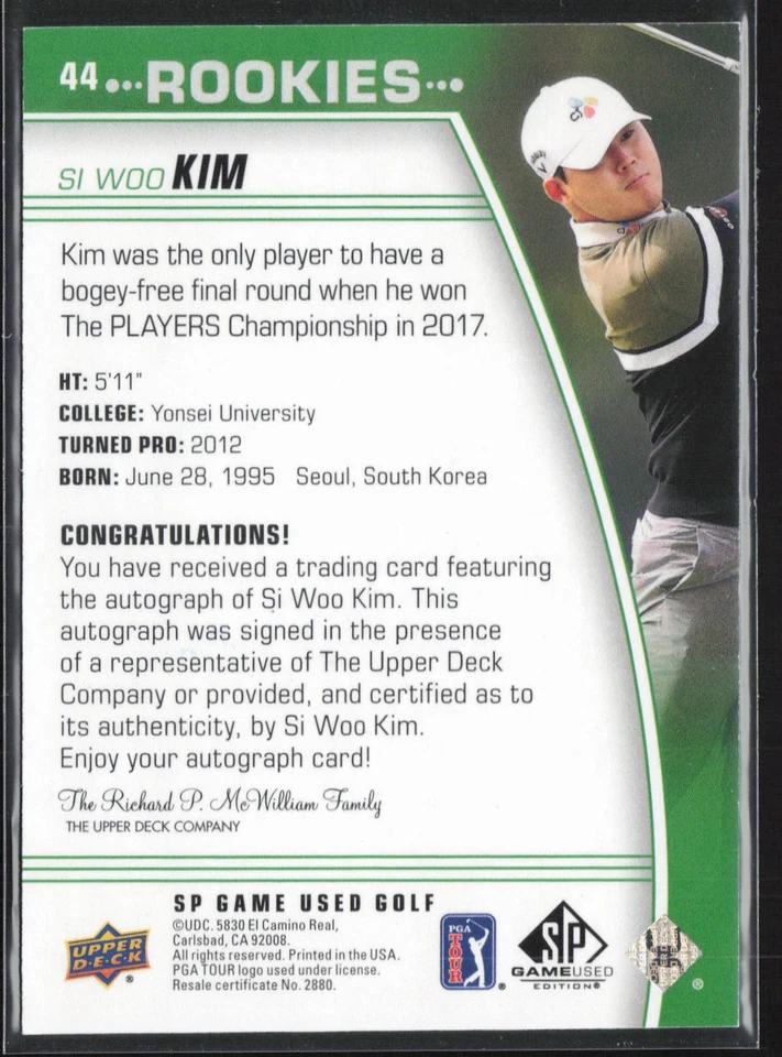 2021 SP Game Used #44 Si Woo Kim Spectrum Rookie Auto Autograph RC - Image 2 of 2