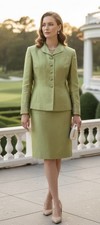 Kay Unger 100 Silk Green Satin Skirt Suit Set Y2K Dynasty Glam Size 14 Wedding