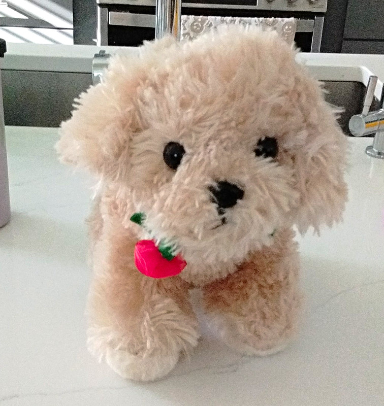 Beige Plush Stuffed Dog with Pink Heart Collar & Strawberry, 6-14 in