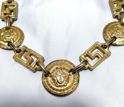 Versace Medusa Choker Necklace Gold Tone Vintage Italy 40cm Statement Designer