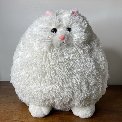 Cat Plush White Kitty Round Fat & Fluffy Winsterch Cuddly Pink Nose & Ears 13 
