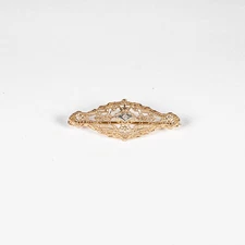 Victorian Era 10K Yellow Gold Filigree Brooch w/ Diamond Accent – Antique – 1.5”
