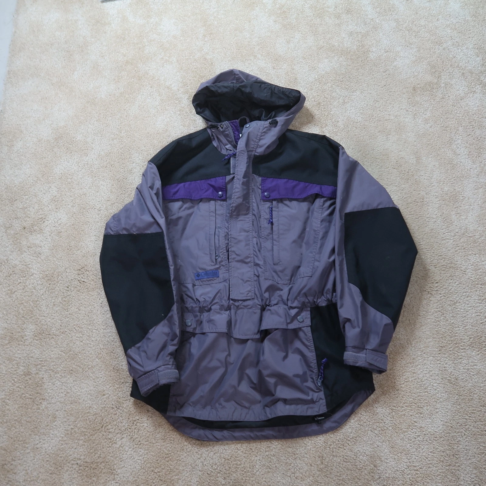 Columbia Jacket Mens Medium Gray Half Zip Pullover Hooded Nylon