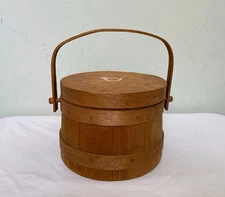 Antique Wooden Sugar Bucket Firkin Rustic Storage Shaker Folk Art Lid Handle