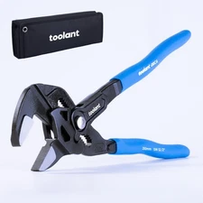 Toolant 10" Adjustable Pliers CR-V Wrench Water Pipe Nut Jaw Pliers with Pouch