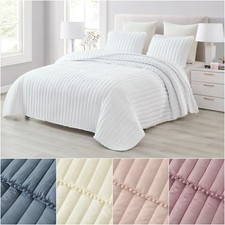 Washed Microfiber Pom Pom Quilt Set Quilted Bedspread Ball Fringe Coverlet Set