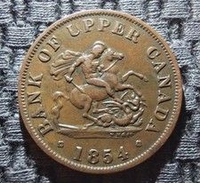 1854 Canada Half-Penny Dragonslayer PC-5C1 Br-720 Light Brown Toning XF-40 Sharp