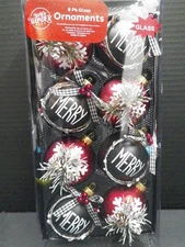 Winter Wonder Lane 8-Pack Woodsy Red Black Merry Glass Ornaments