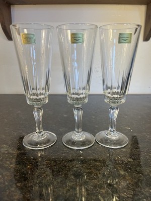 Vintage French Champagne Flutes Tall Cut Glass Style Set of 3