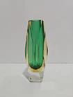 Vintage Murano Sommerso Faceted Art Olive Green Glass Vase 8" Tall