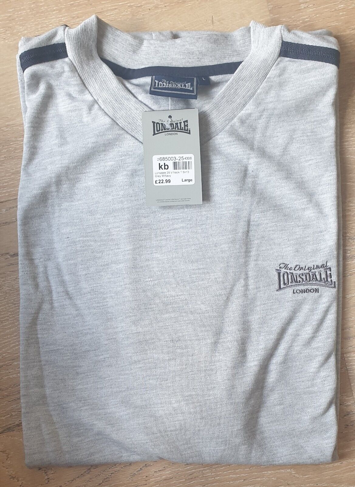 Mens GREY BLUE LONSDALE V NECK T-Shirt RRP £22.99. SUPREME QUALITY CASUAL NEW