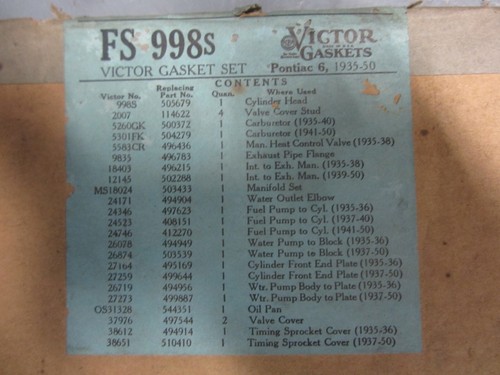 35-50 Pontiac Catalina Chieftain Streamliner Torpedo 6 Gasket Set VICTOR FS998S - Picture 5 of 5
