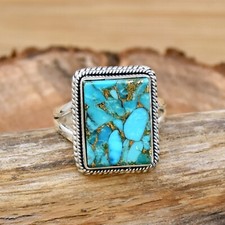 Blue Copper Turquoise Ring 925 Sterling Silver Ring Women Ring Handmade ring