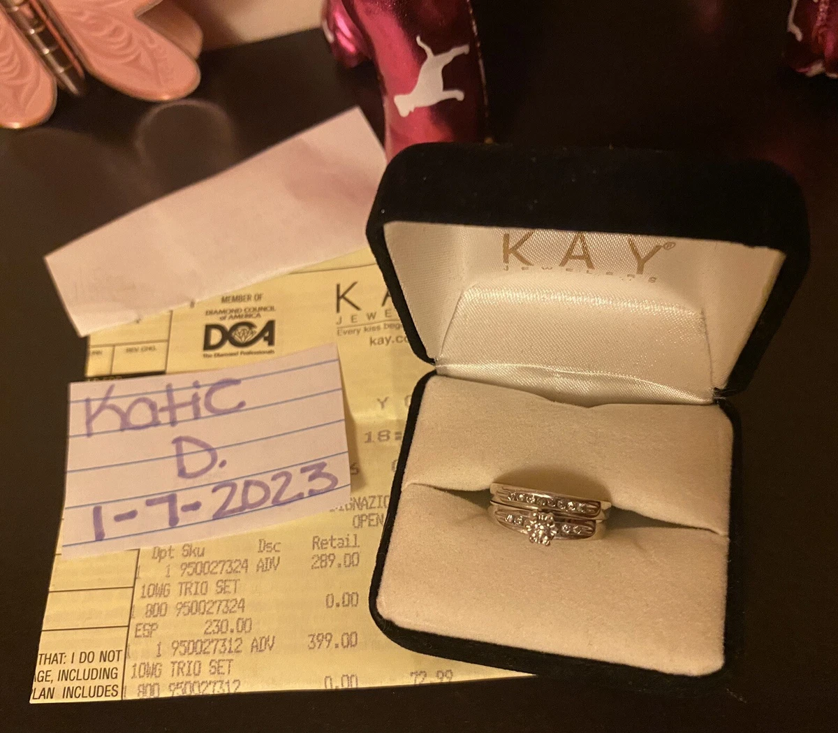 10K White Gold Trio Diamond Wedding ring Set