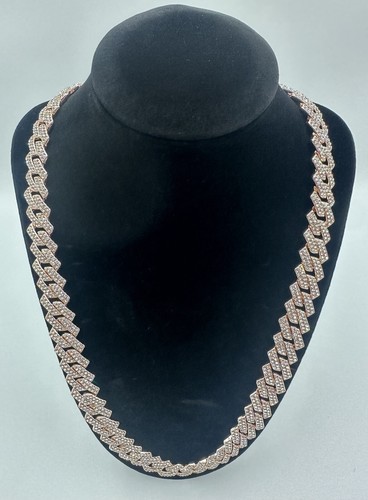 24” Iced Out VVS1 Moissanite Rose Gold Plated Cuban Link Chain Necklace 15MM - Picture 2 of 6